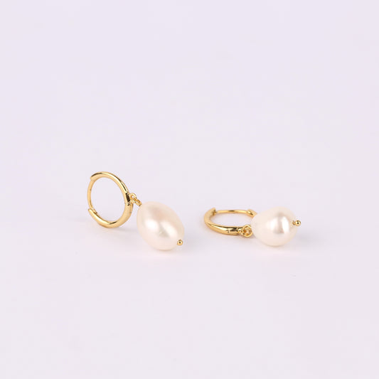 Baroque Pearl Drop Hoop Earrings