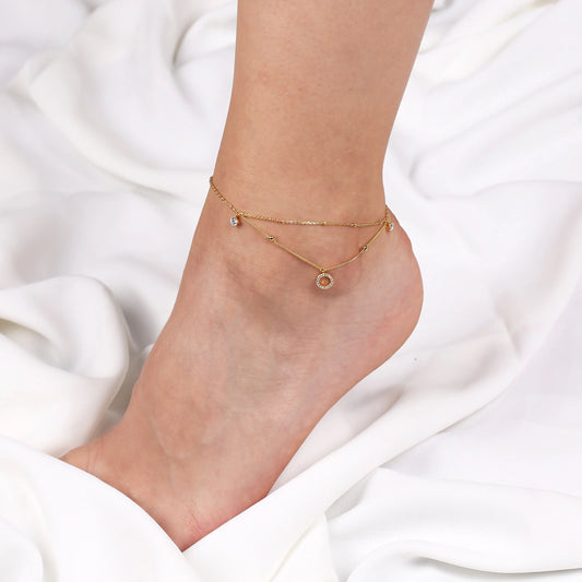 Double Layered Open Circle Charm Anklet Bracelet