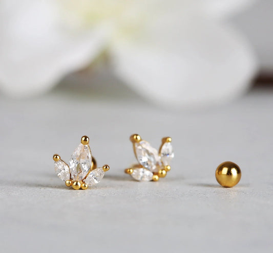 Tiny Crown Shape Cartilage Stud Earrings