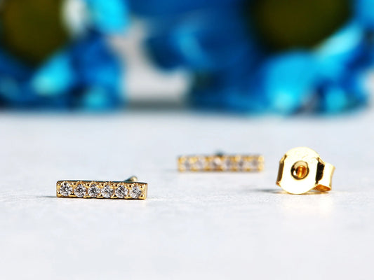 Tiny Diamond Bar Stud Earrings