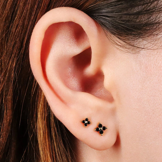 Tiny Black Flower Stud Earrings