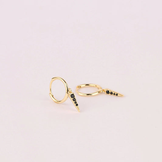 Black Stone Spike Hoop Earrings