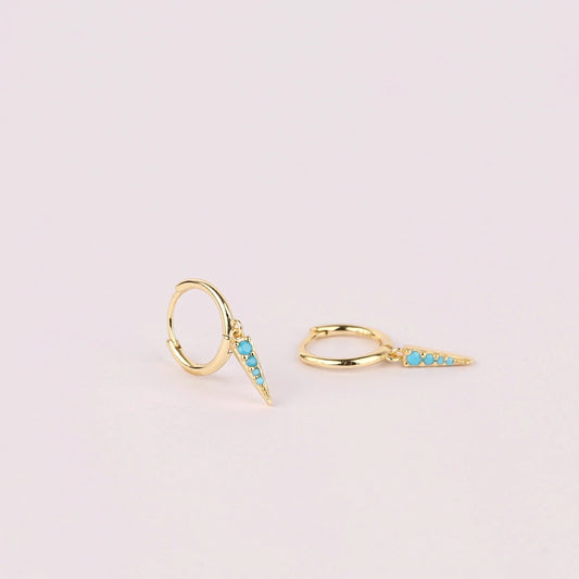 Turquoise Spike Charm Gold Huggie Hoop Earrings
