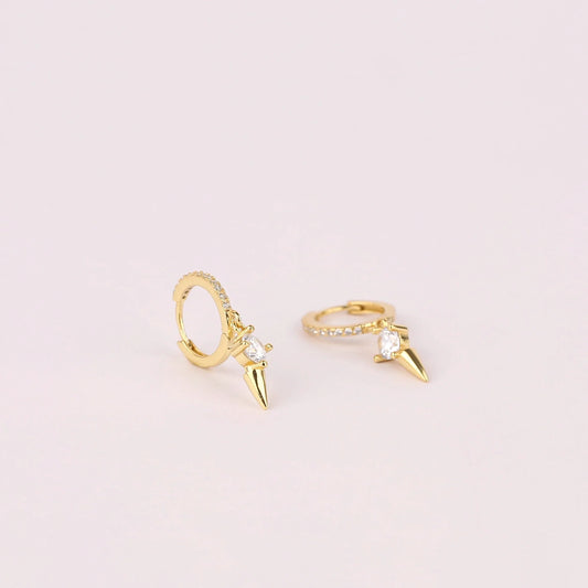 Diamond Charm Dangle Hoop Earrings