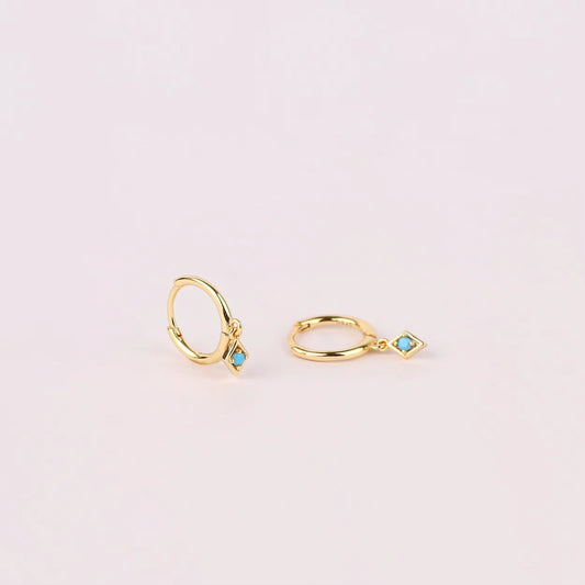 Tiny Turquoise Charm Dangle Hoop Earrings