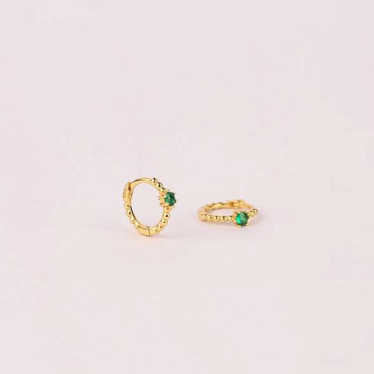 Emerald Stone Huggie Hoop Earrings