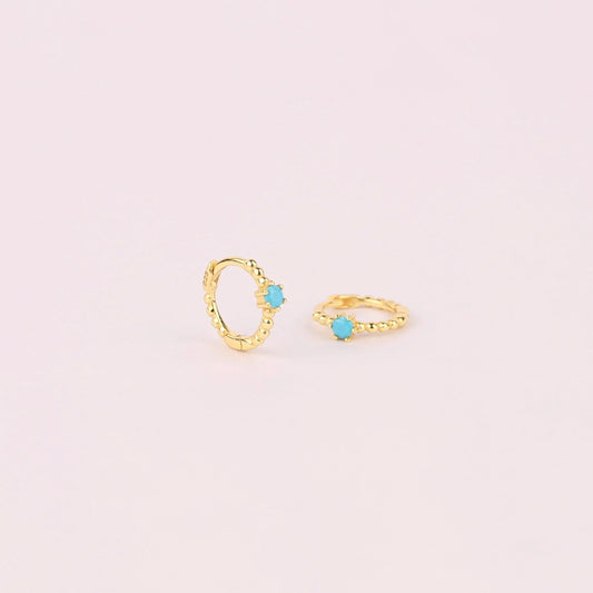 Tiny Turquoise Beaded Huggie Hoop Earrings