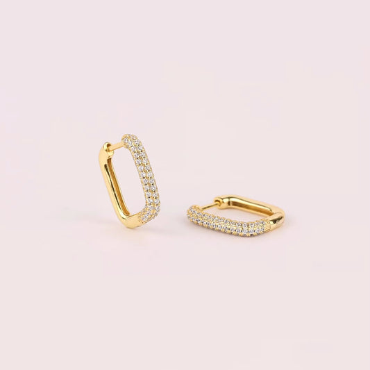 Gold Rectangle Huggie Hoop Earrings