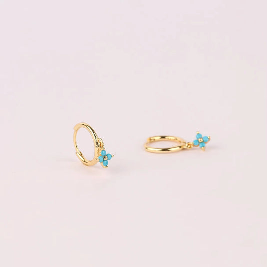 Turquoise Flower Shaped Dangle Hoop Earrings