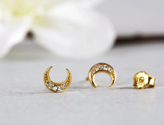 Crescent Moon Stud Earrings