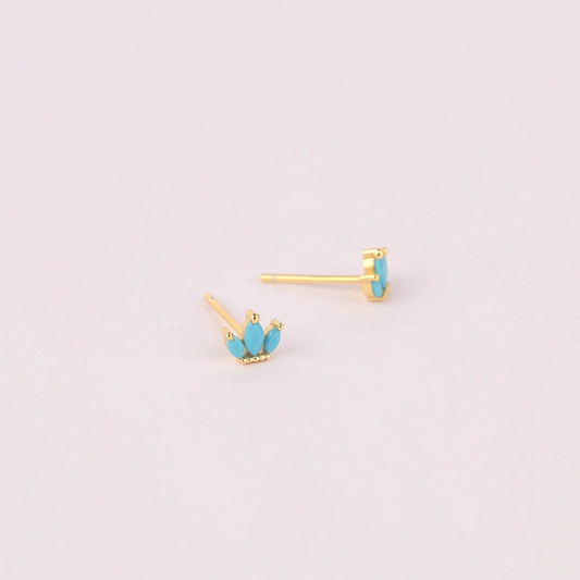 Turquoise Crown Shape Stud Earrings