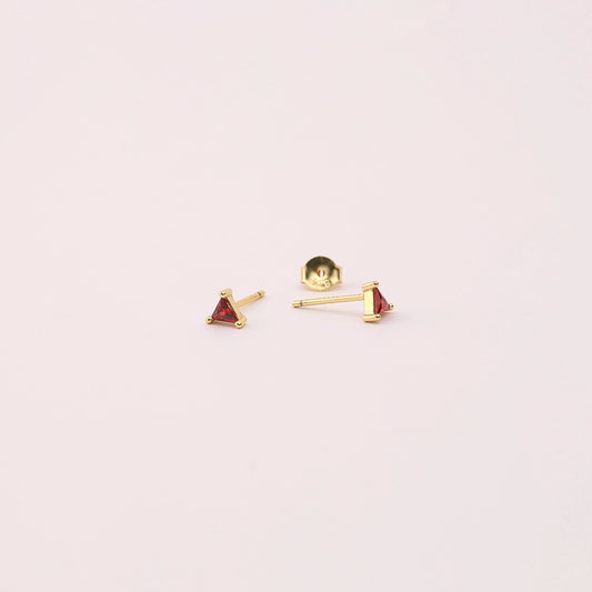 Tiny Garnet Triangle Shape Stud Earrings