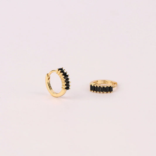 Tiny Black Baguette Huggie Hoop Earrings