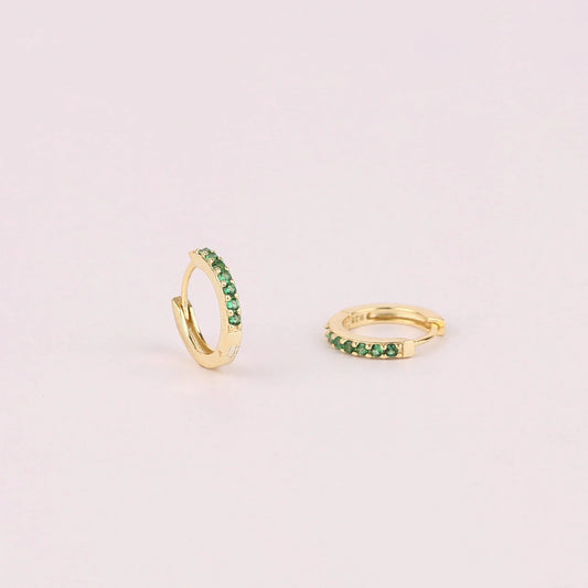 Tiny Emerald Green Huggie Hoop Earrings