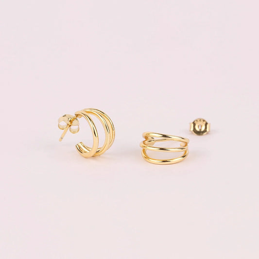 Triple Band Hoop Stud Earrings