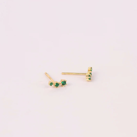 Emerald Cz Climber Stud Earrings