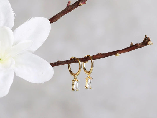 Baguette Dangle Hoop Earrings