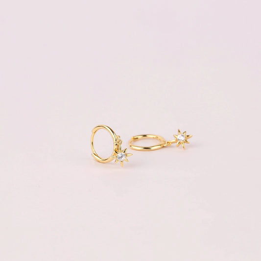 North Star Charm Dangle Hoop Earrings