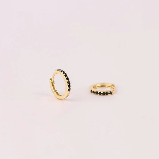 Black CZ Huggie Hoop Earrings