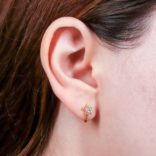 Tiny Pave Star Huggie Hoop Earrings