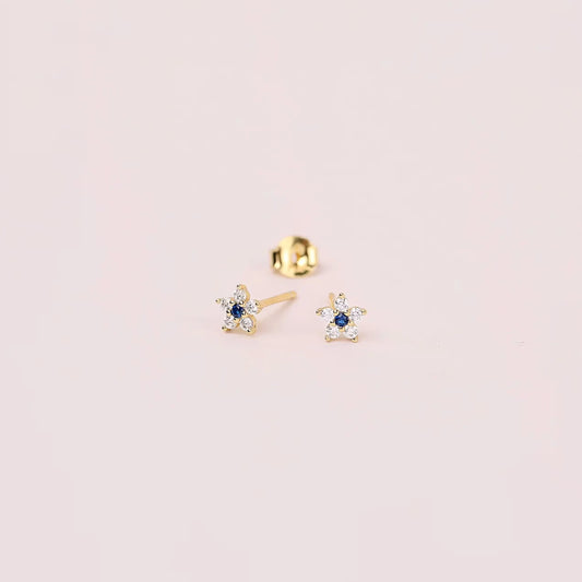 Tiny Sapphire Flower Stud Earrings