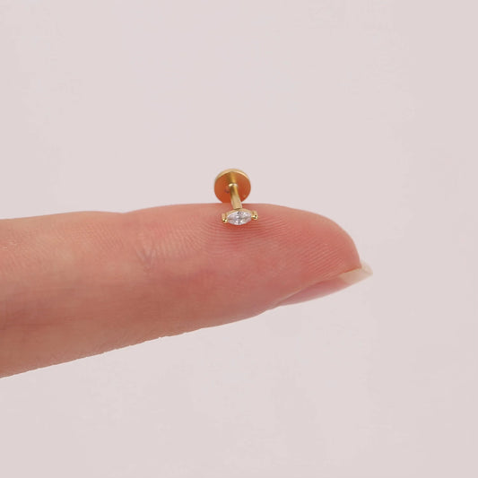 Tiny Marquise Threadless Push Pin Labret Stud 18G