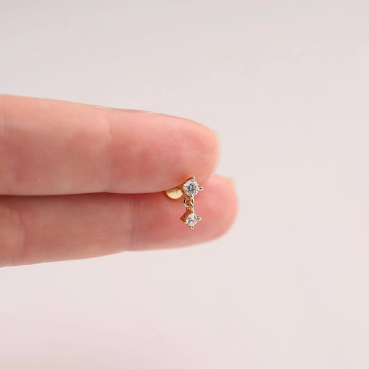 18G CZ Dangle Threadless Push Pin Labret Stud Earring