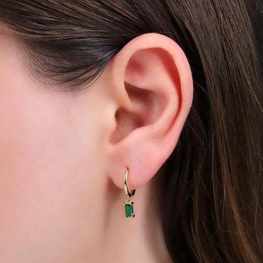 Dangly Emerald Charm Hoop Earrings