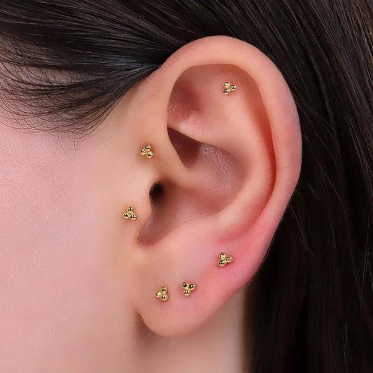 18G Tri Bead Threadless Push Pin Labret Stud