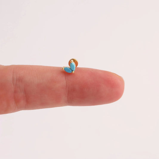 18G Turquoise Leaf Threadless Push Pin Labret Stud