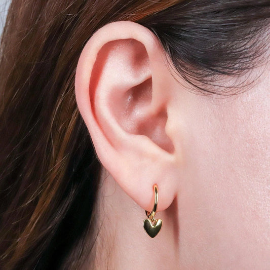 Gold Heart Hoop Dangle Earrings