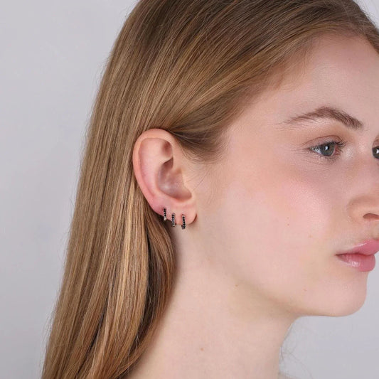 Tiny Black Stone Huggie Hoop Earrings