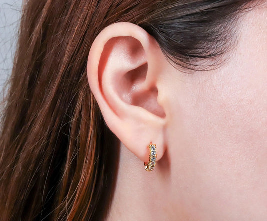 Gold Thick Diamond CZ Huggie Hoop Earrings