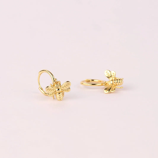 Bee Charm Dangle Hoop Earrings