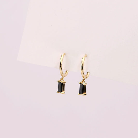 Black Stone Dangle Hoop Earrings