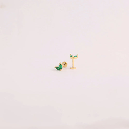 18G Tiny Emerald Leaf Helix Threadless Push Pin Labret Stud