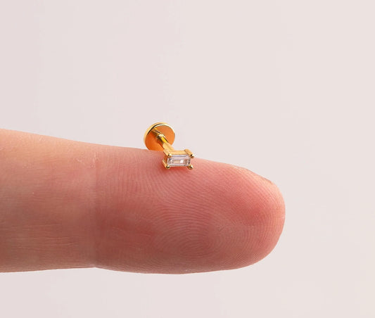 18G Tiny Baguette Threadless Push Pin Labret Stud Earring