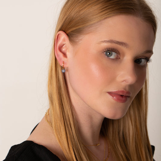 Tiny Evil Eye Charm Dangle Hoop Earrings