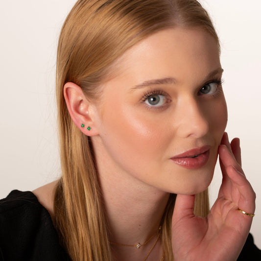 Tiny Emerald Flower Stud Earrings