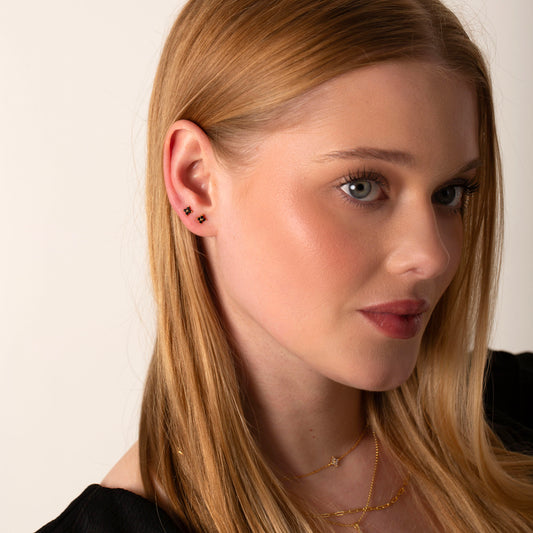 Tiny Black Flower Stud Earrings