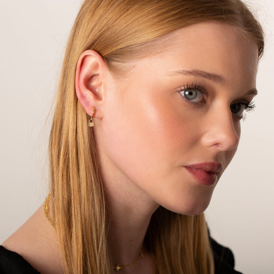 Dangling Padlock Charm Hoop Earrings