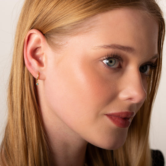 Tiny Turquoise Charm Dangle Hoop Earrings