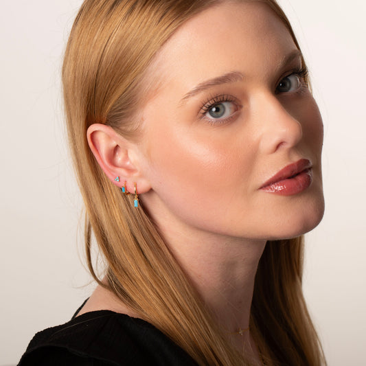 Turquoise Baguette Huggie Hoop Earrings