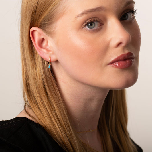 Turquoise Charm Dangle Hoop Earrings