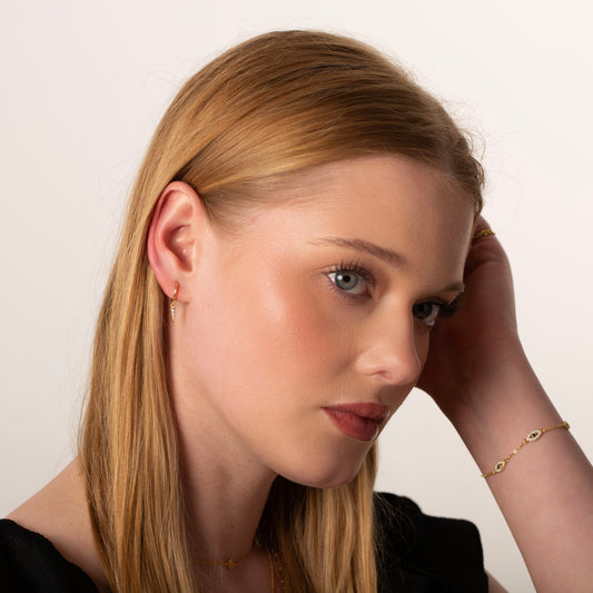 Pave Spike Charm Dangle Hoop Earrings