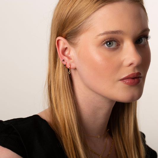 Black Stone Flower Stud Earrings for Women