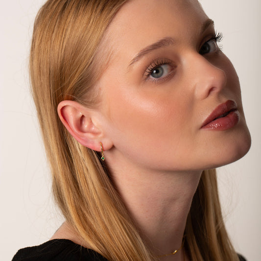 Emerald CZ Dangle Hoop Earrings