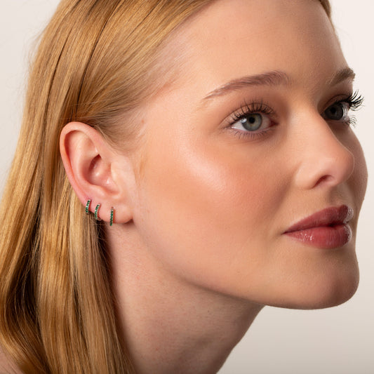 Tiny Emerald Green Huggie Hoop Earrings