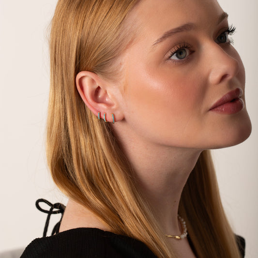 Tiny Turquoise Huggie Hoop Earrings