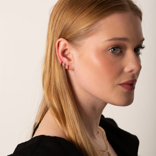Black CZ Huggie Hoop Earrings